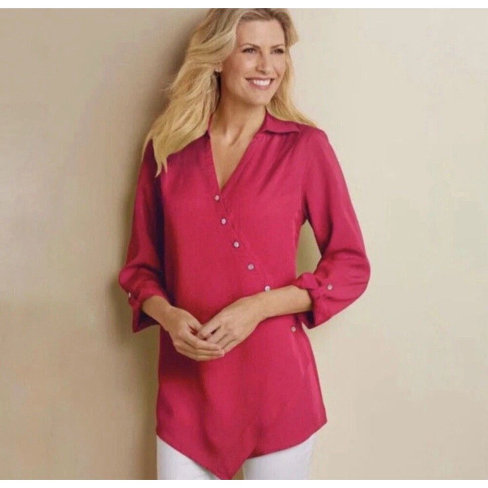 Soft Surroundings Women’s‎ Raspberry Pink Tencel Wrap Asymmetric Tunic Size M